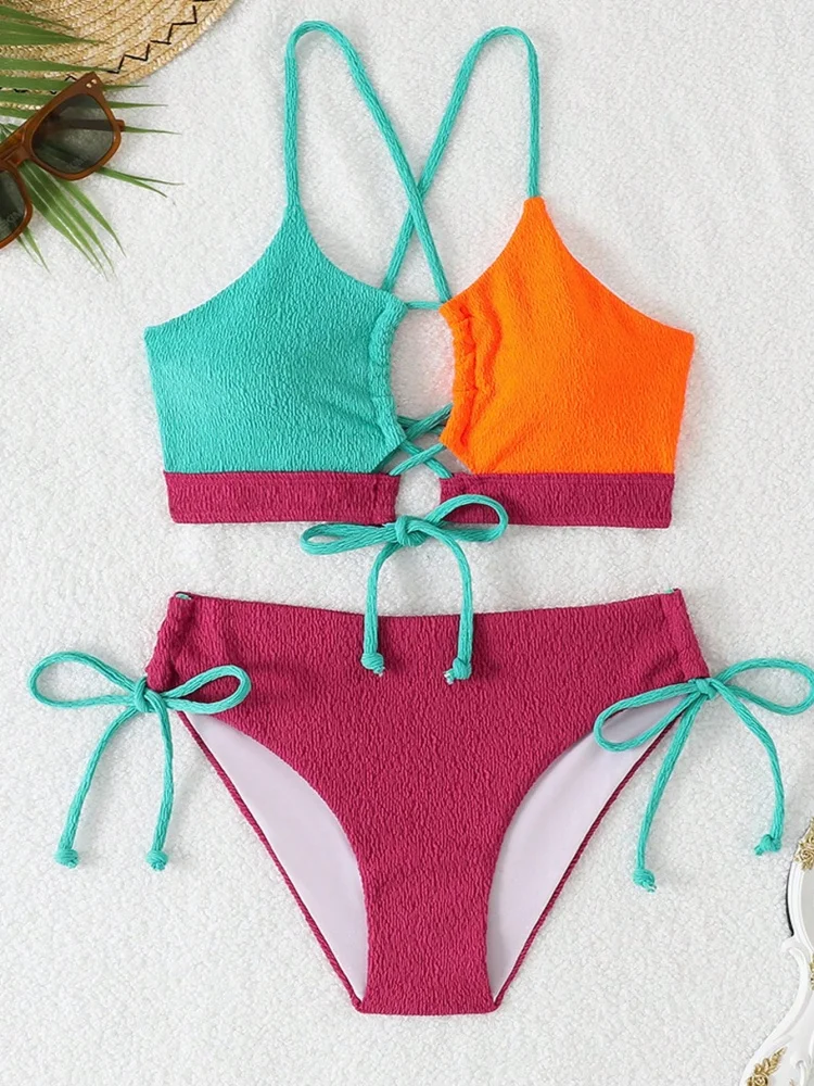 Bikini Donna Costume da bagno 2026 Nuovo Solid Sling Bikini Set Sexy Vita alta Costumi da bagno Estate Due pezzi Beach Wear Costume da bagno femminile