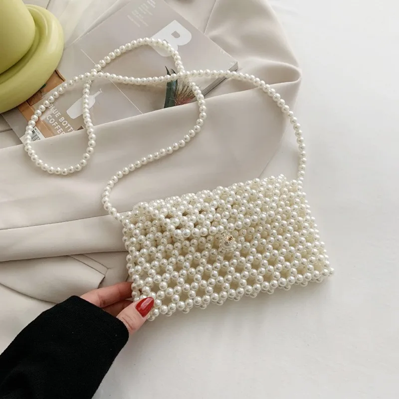 2024 New Girls Pearl Crossbody Bags for Women Small Wallet Handbag Ladies Beach Shoulder Phone Bag