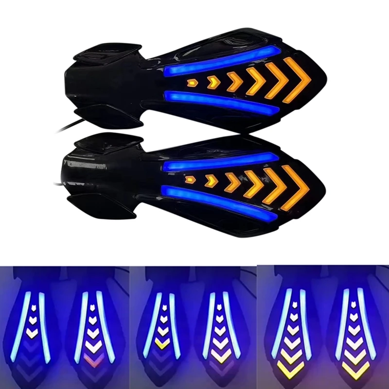 1Pair Universal Motorcycle Handlebar Hand Protector With Dynamic LED Turn Signal Light Handguards Handle Protection