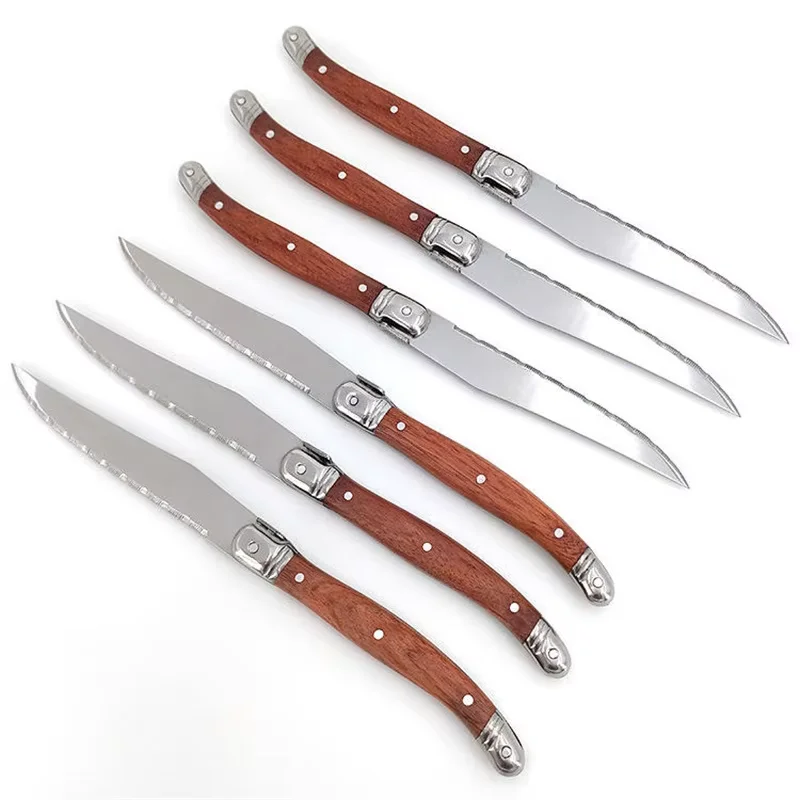 4/6/8P Serrated Steak Knives Set Dinner Knife Cutlery Imitation Steel Table Knife Sharp Handle Cutlery Knife Kitchen Tableware