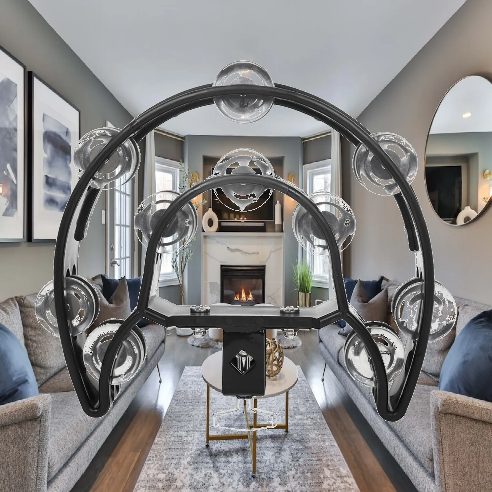 Tambourine with Mounting Clamp Mountable Drum Kit Tambourine Clamp-on Percussion Frame Double-Row Jingle Hoop Easy to Install