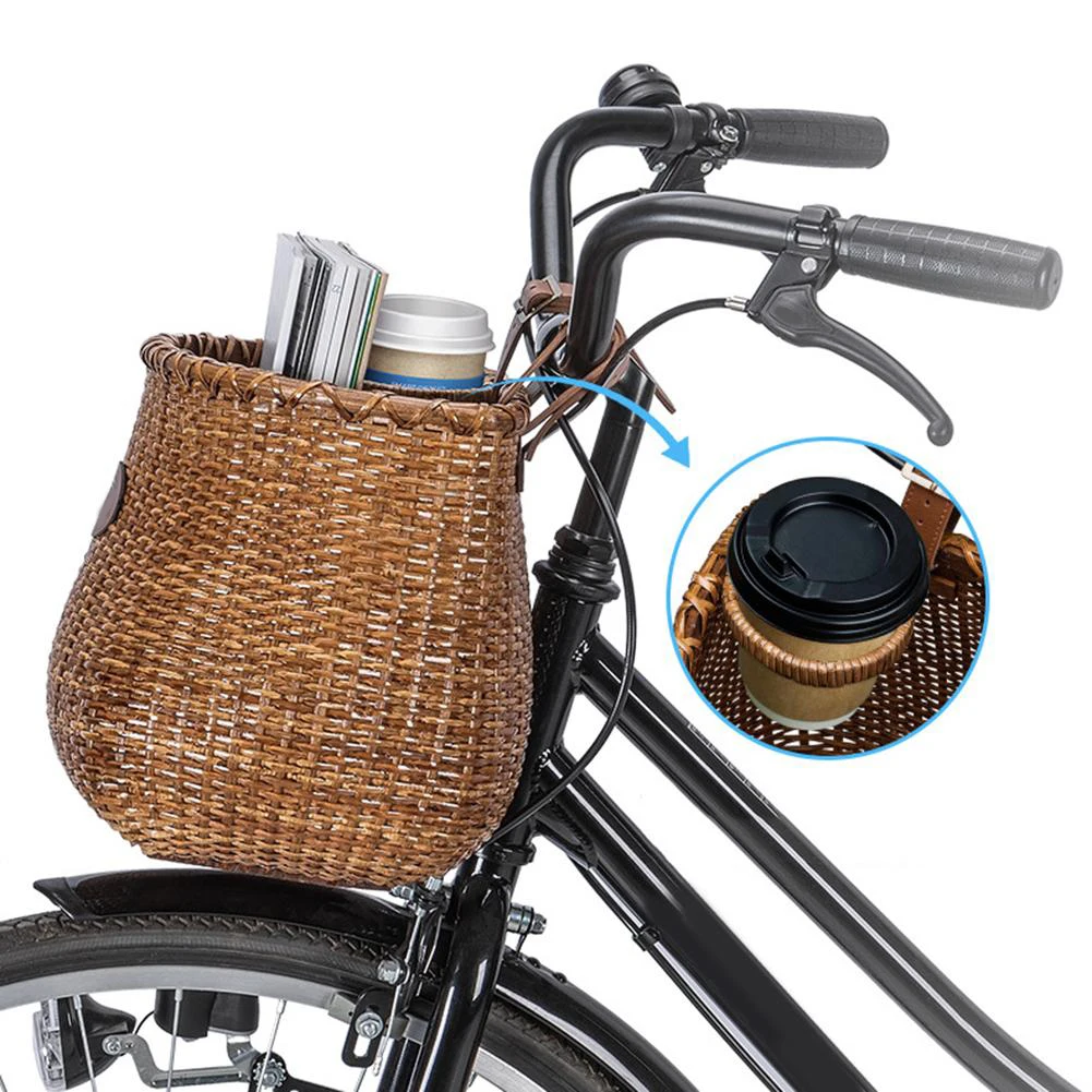

For Daily Use Bicycle Basket Bicycle Accessories Bike Riding Storage Coffee Color Handmade Craftsmanship Large Capacity