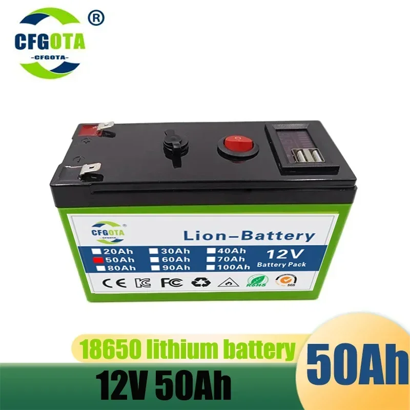 

12V Battery 50Ah 18650 lithium battery pack Rechargeable battery for solar energy electric vehicle battery+12.6v3A charger