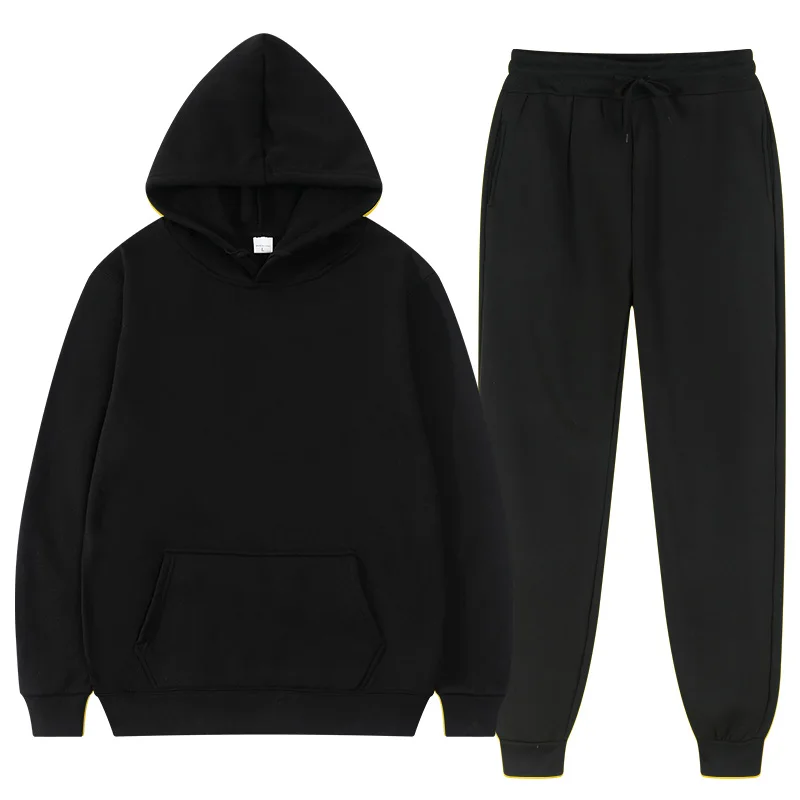 Conjuntos de sudaderas de invierno para hombre, sudaderas rojas de forro polar a la moda, pantalones negros de marca, traje informal de jogger, chándal, sudadera, jersey para mujer
