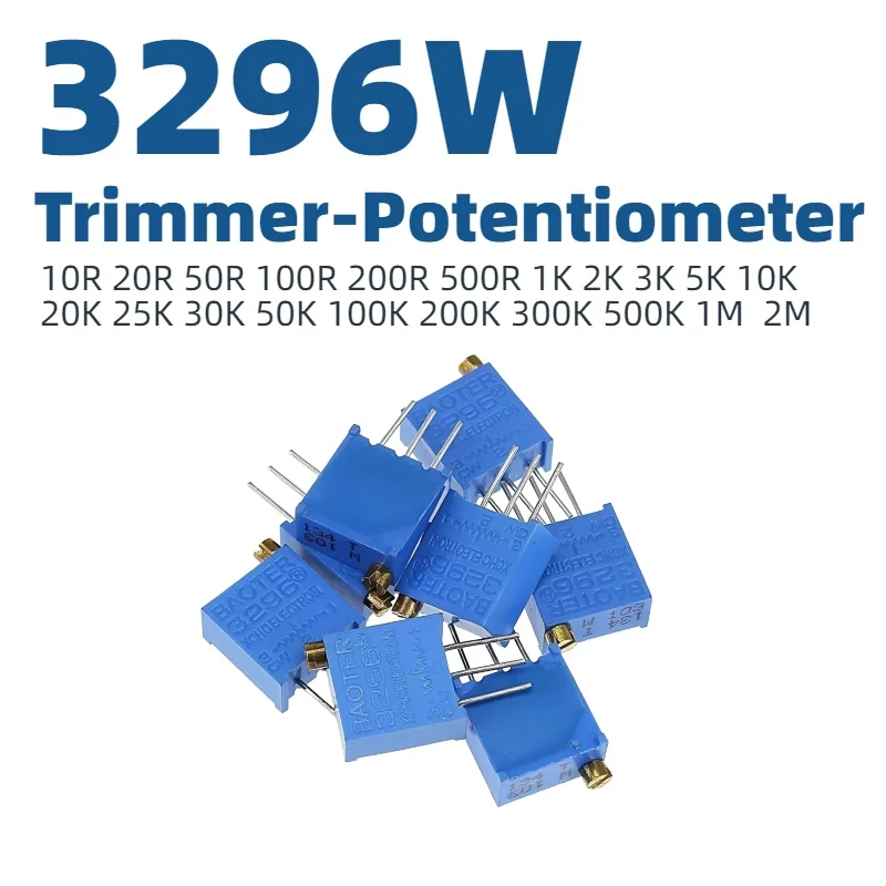 30PCS Trimpot Trimmer Potentiometer 3296W 3296 50 100 200 500 ohm 1K 2K 5K 10K 20K 50K 100K 200K 500K 1M ohm 103 100R 200R 500R