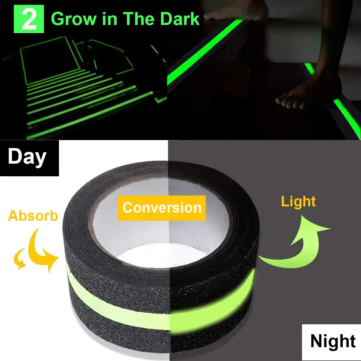 Anti Slip Safety Grip Tape Green Glowing in The Dark  High Traction Grit Stairs Tape Hazard Caution Warning Tape for Steps