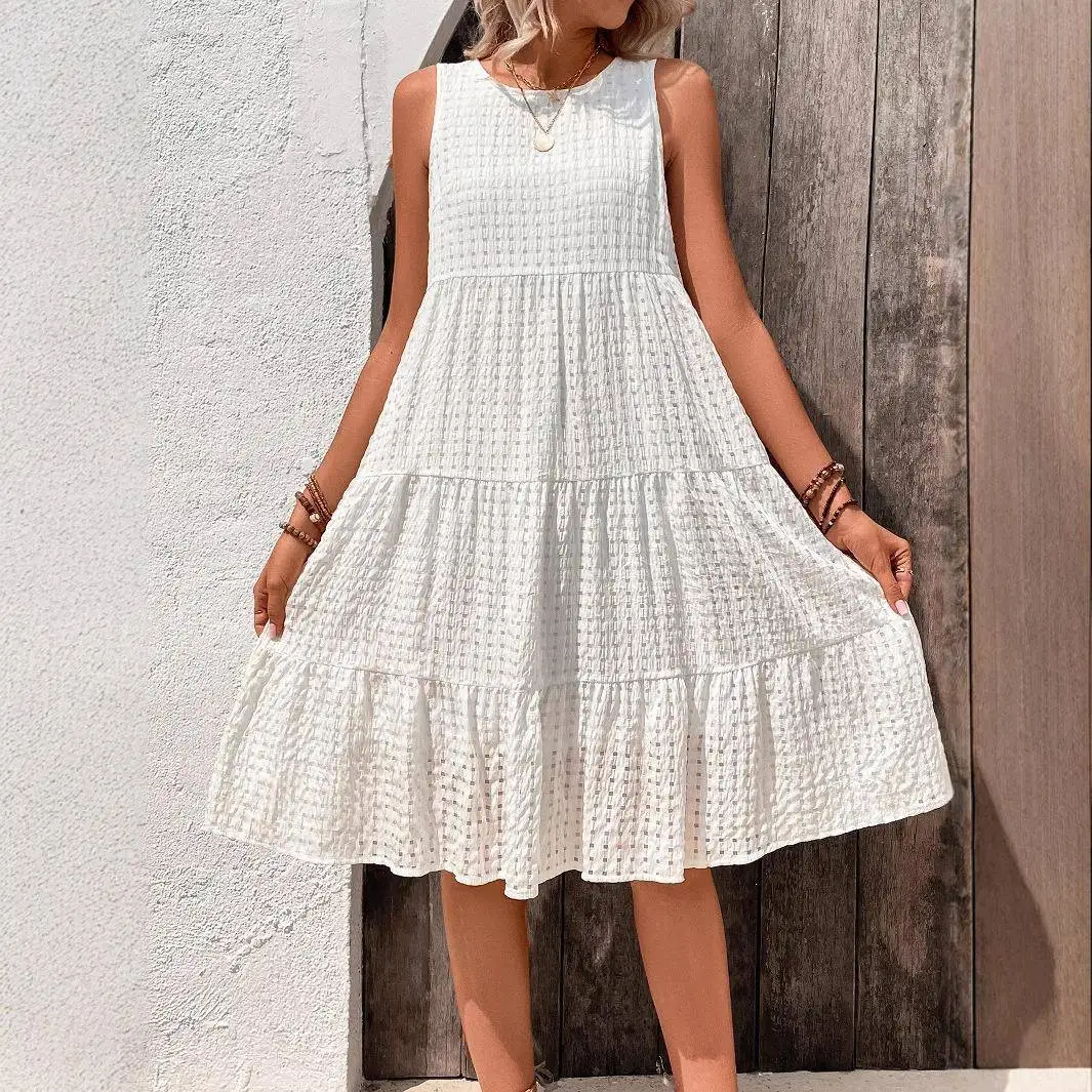 ゆったりとしたストライププリントドレス女性の快適な通気性のあるノースリーブドレスカジュアルホームウェア女性のサマードレス
