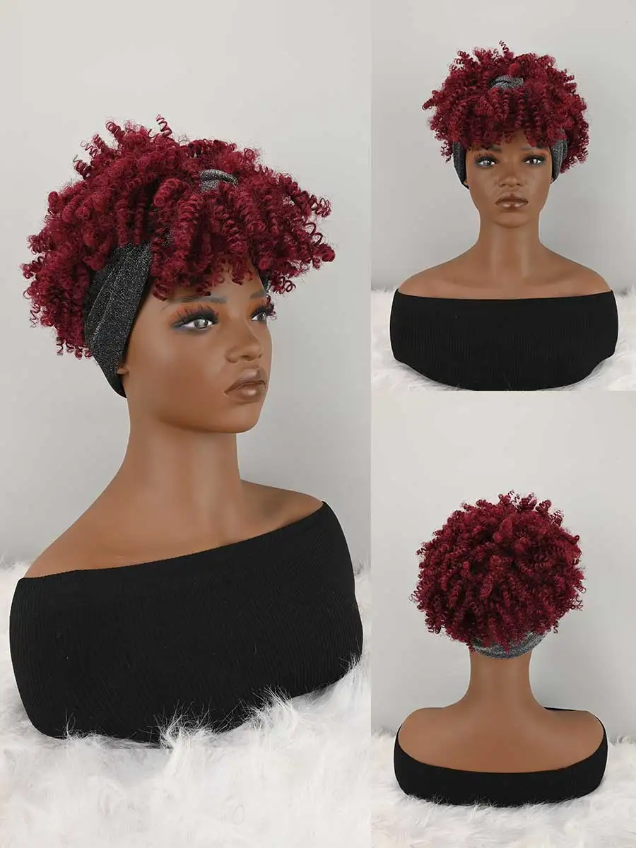 

Headband Wigs For Women Afro Kinky Curly Wig With Synthetic Short Hair Wigs With Headband Attached Headwrap Wigs
