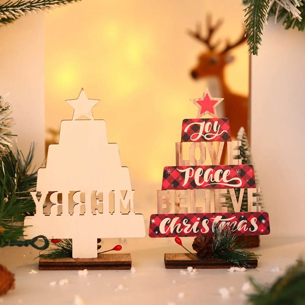 

2Pcs Xmas Tree Modelling Letter Ornament Wooden Xmas Home Decor Party Decorative Prop Wooden Ornament Party Decorative Prop