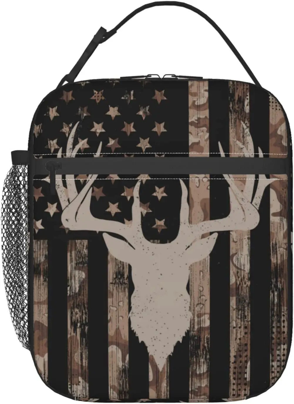 Camo Hunting Lunch Box Insulated Reusable Deer American Flag Lunch Bag Cooler Bag For Women Men Work Picnic Hiking