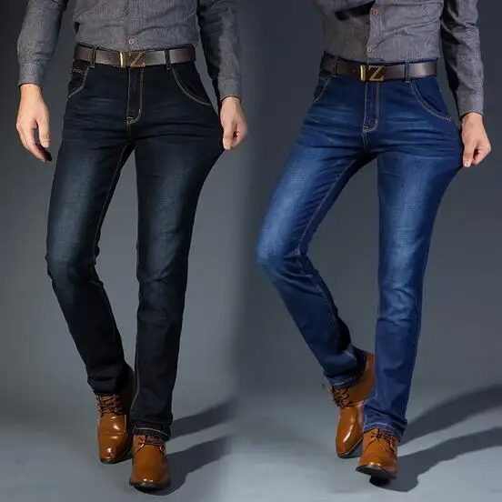 

Мужские джинсы прямого кроя больших размеров, эластичные, на осень-зиму, длинные брюки, модные, городские, с высокой талией, на молнии