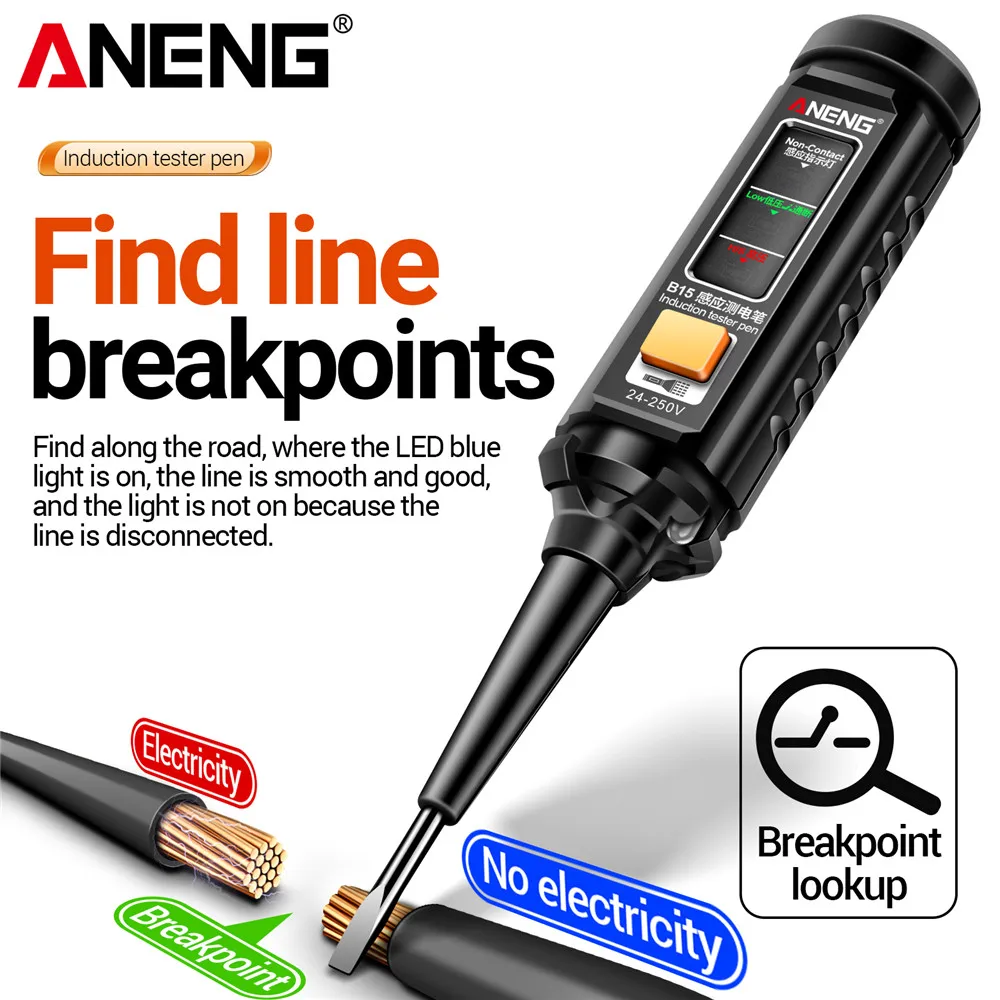 ANENG B15 Inductie Teste Pen Hoogtepunt Kleur Licht Professionele AC-spanningsdetectie Elektricien Schroevendraaier Testgereedschap