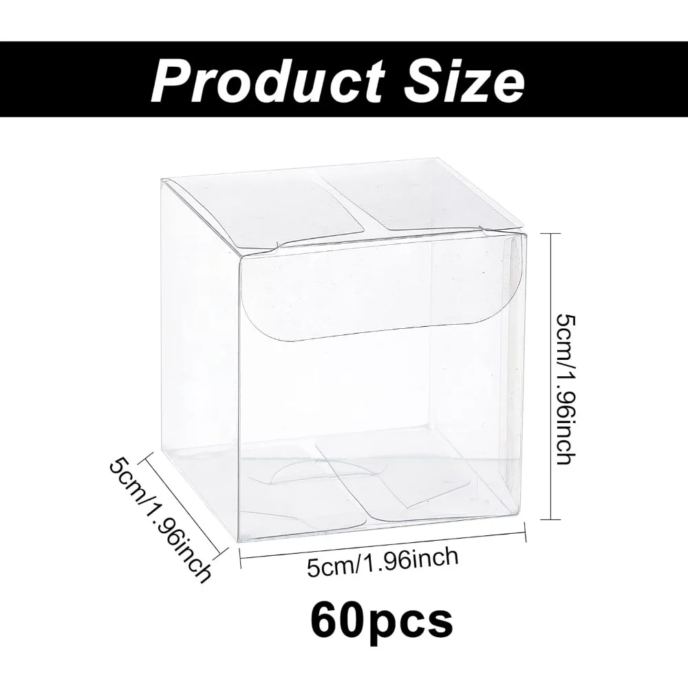 60 Pack 2x2x2 Inch Clear Plastic Favor Box for Wedding Party Candy Choclates and Other Small Treats or Findings