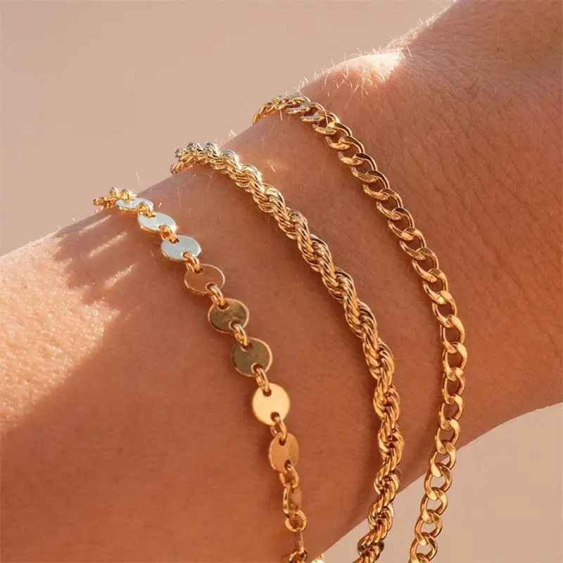 3/4MM Gold Color Stainless Steel Rope Chain Bracelets on Hand Chic Women's Bracelet Minimalist Fashion Hip Hop Jewelry Gift C048