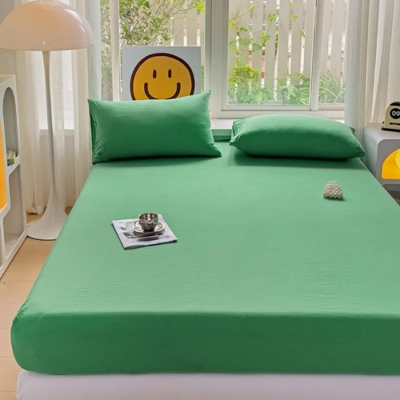 2025 new washed cotton solid color abraded fitted sheet soft and comfortable mattress protective cover no pillowcase