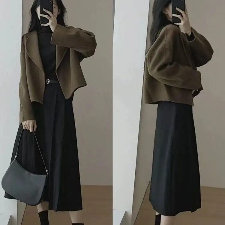Hepburn Style Short Woolen Coat, Women's Autumn and Winter Thick Small Suit, Double-sided Cashmere High-end Woolen Coat