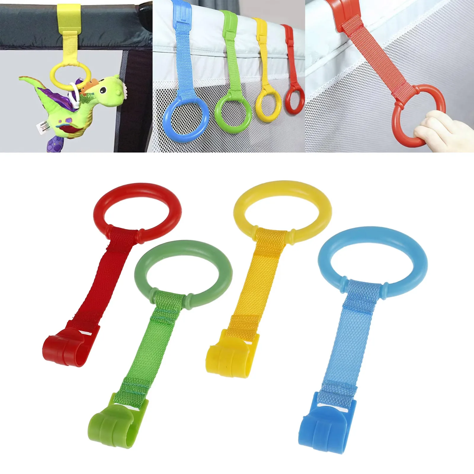 4pcs Baby Crib Pull Rings for Walking Training Baby Stand up Ring Protection Ergonomic Baby Cot Rings Walking Assistant Rings