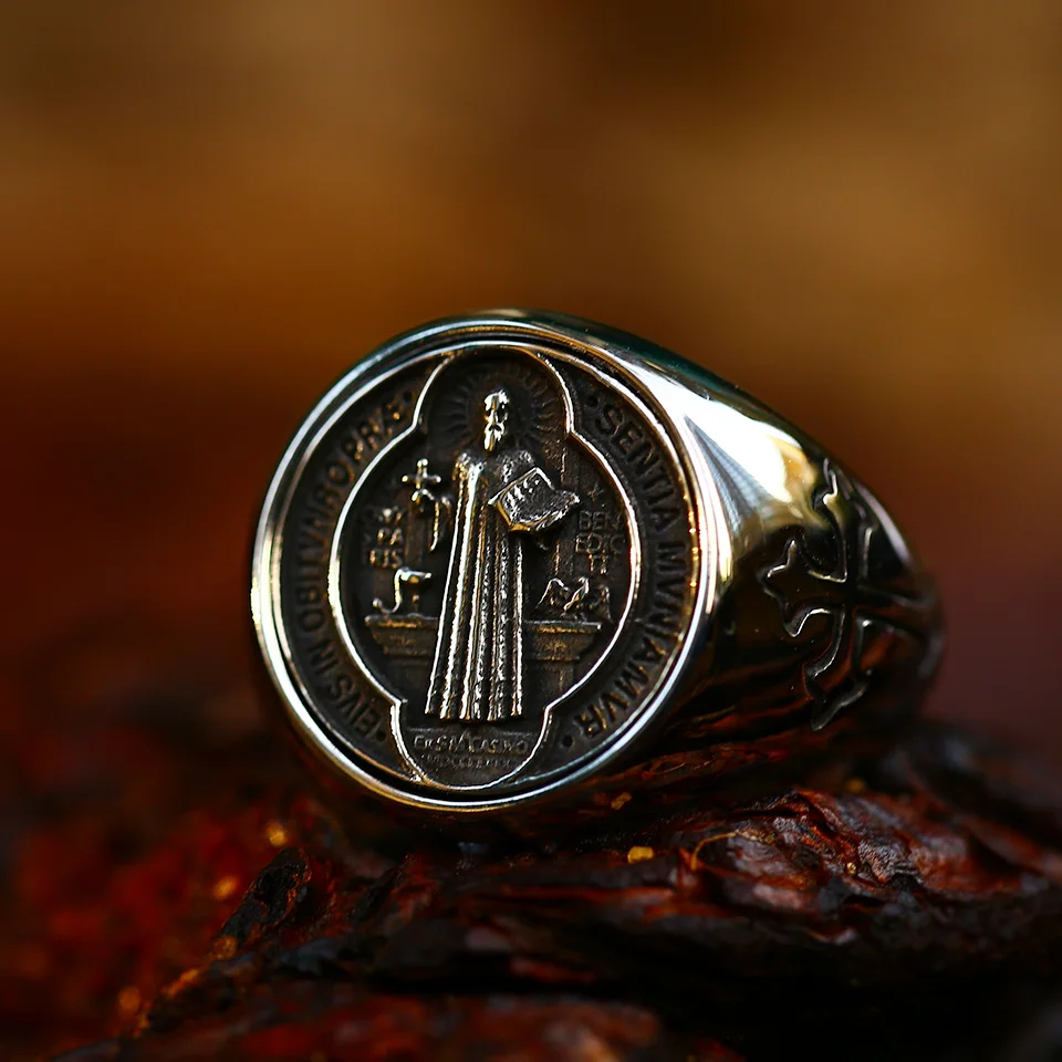 Saint Benedict Exorcism Amulet Rings For Men Women Stainless Steel Powerful Talismans Jewelry Catholic Fashion Gift Wholesale