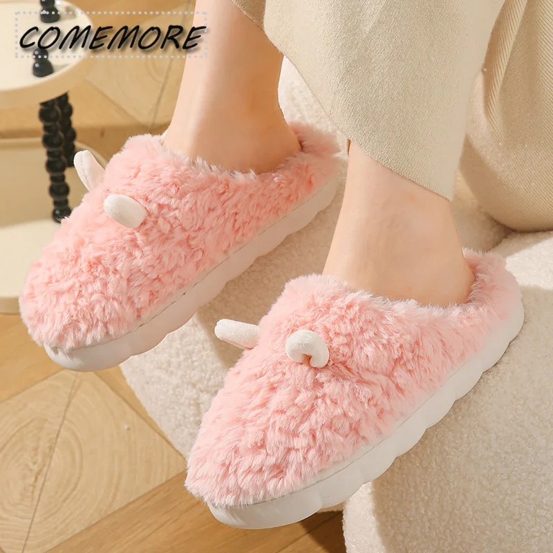 Cotton Slippers for Women's Autumn Winter Indoor Home Anti Slip Plush Insulation Men's Cotton Slippers External Wear Comfortable