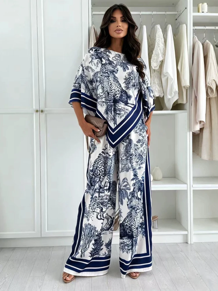 2026 Spring/Summer New Fashionable Printed Bat Sleeve Top+Positioning Flower Pants Comfortable Casual Fashion Women's Set