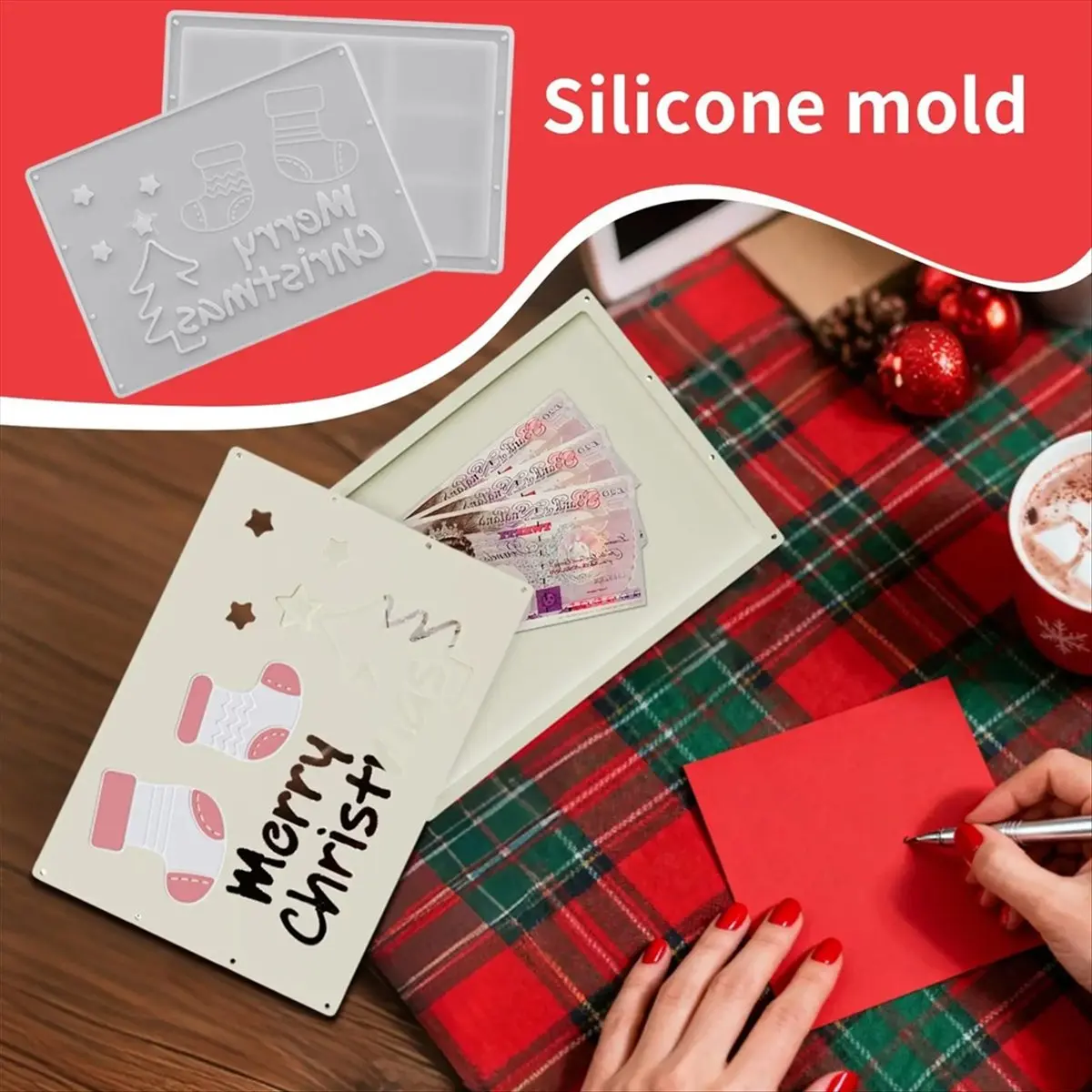 NEW Silicone Money Holder Mold 2 Pieces Stencils Sock Christmas Money Envelope Mold for Plaster Resin Clay A