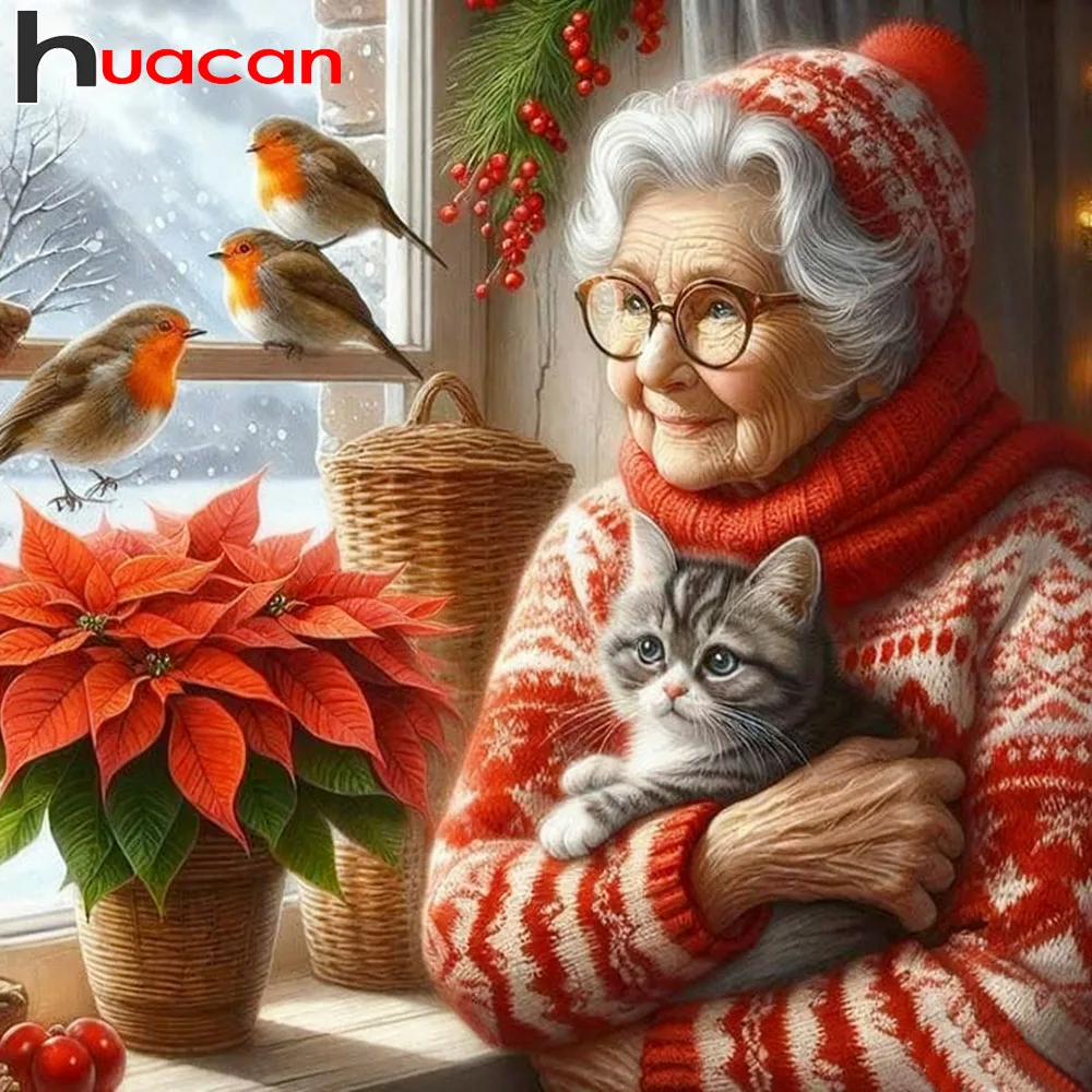 Huacan Diamant Malerei Alte Menschen 5D DIY Diamant Mosaik Oma Porträt Neue Ankunft Katze Stickerei Cartoon Wohnkultur