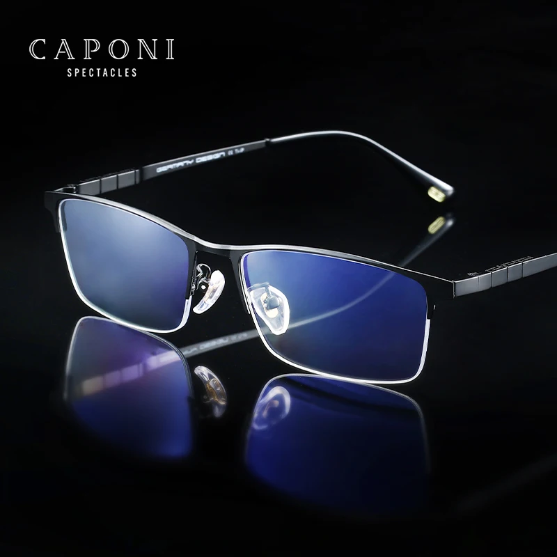 CAPONI Anti Blue Light Computer Men's Glasses Business Half Frame Style Spectacles Titanium Alloy Cutomized Eyeglasses JF98016