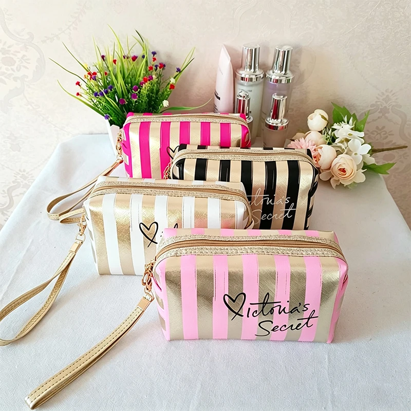 Waterproof Striped Makeup Bag Bulk for Women  Travel Cosmetic Bag with  Clear Coated Toiletry Organizer Beach Zipper Pouch for P