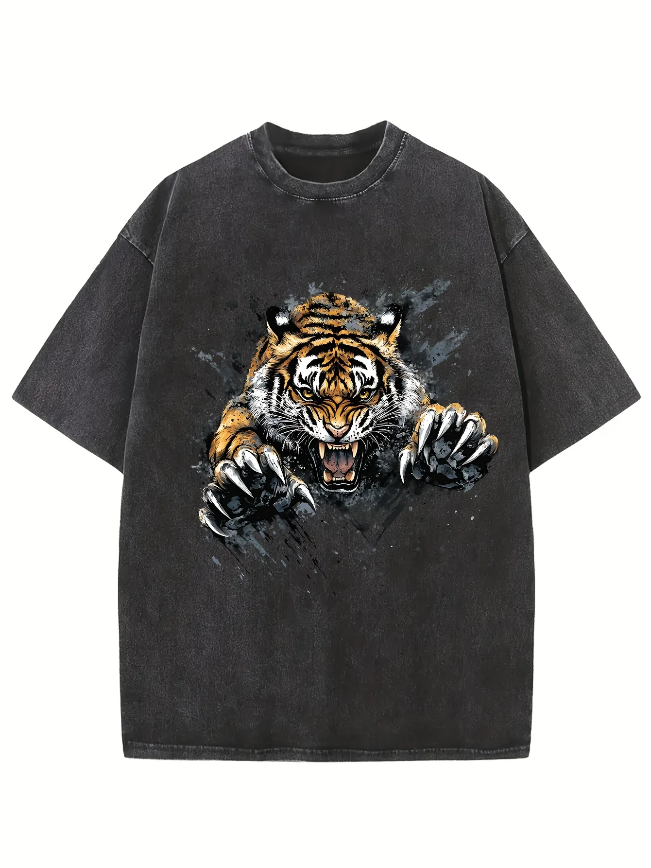 Men's Washed T Shirt Vintage Tiger Graphic Summer Women Tee Oversized Punk Hip Hop Retro Gothic Y2K Harajuku Loose Short Sleeve