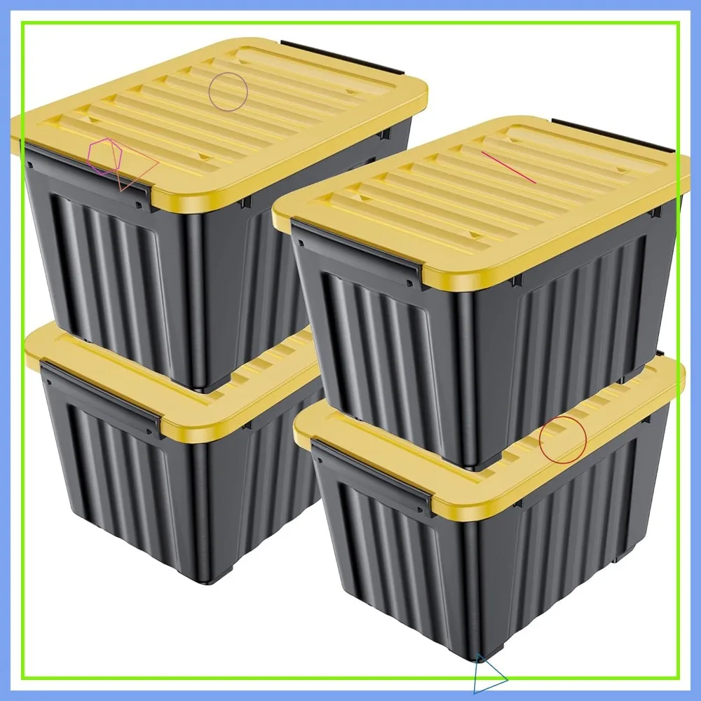 

Большие пластиковые контейнеры для хранения, штабелируемые и вкладываемые друг в друга, с надежными защелкивающимися крышками, объем 97 кварт (комплект из 4 шт.)