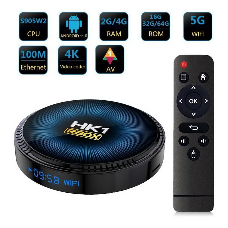 HK1 RBOX W2 Smart TV BOX Android 11 4K HD Amlogic S905W2 BT4.1 2.4G y 5G Wifi Dual Set Top Box 4G 32G 64G Reproductor Multimedia