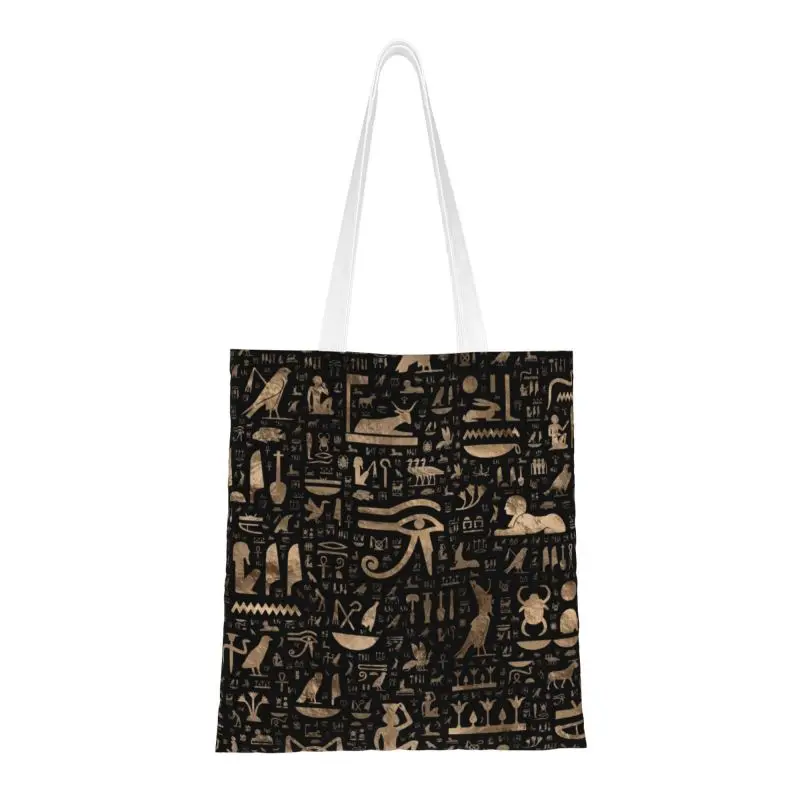 Ancient Egyptian Hieroglyphs Grocery Shopping Bag Custom Printing Canvas Shopper Tote Shoulder Bags Egypt Culture Handbag