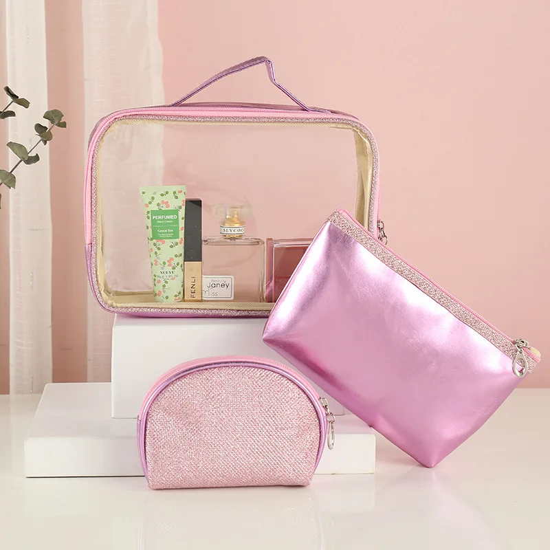 Travel Cosmetic Storage Bag Women Three Piece Set Portable Transparent Makeup Bag Toiletry Bag Female Skincare Organizer Case