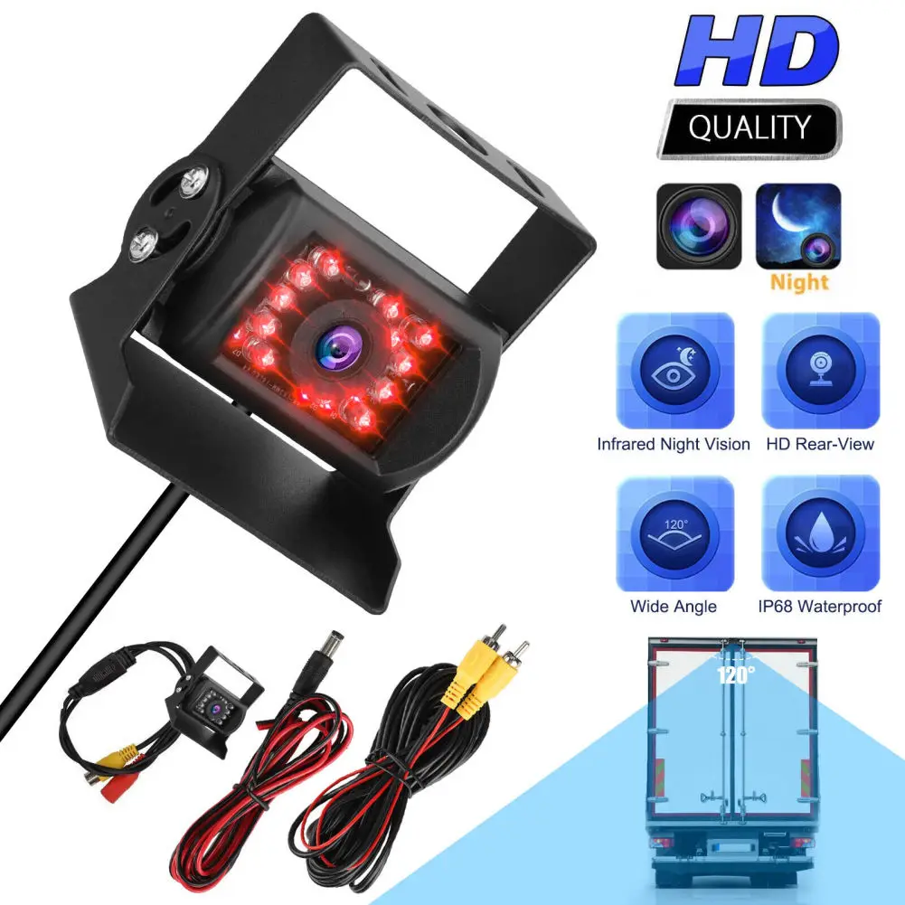 

12V-24V Truck Rear View Backup Camera Heavy Duty 18 LEDs CCD High Definition Infrared Fill Light 120-Degree Wide View Angle IP68