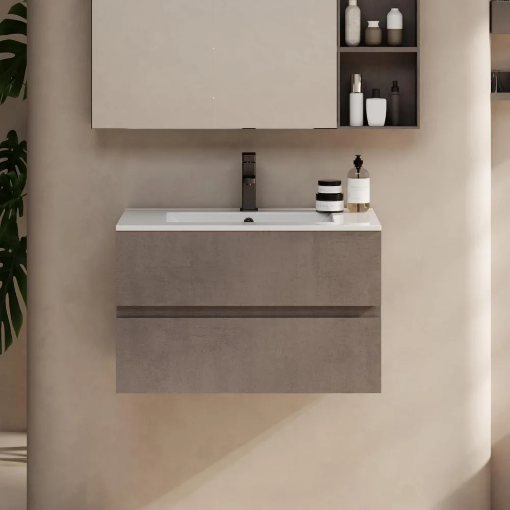 

30" Wall Mounted Bathroom Vanity with Sink Combo Set, Floating Bathroom Storage Cabinet w/Bevelled Invisible Handles,