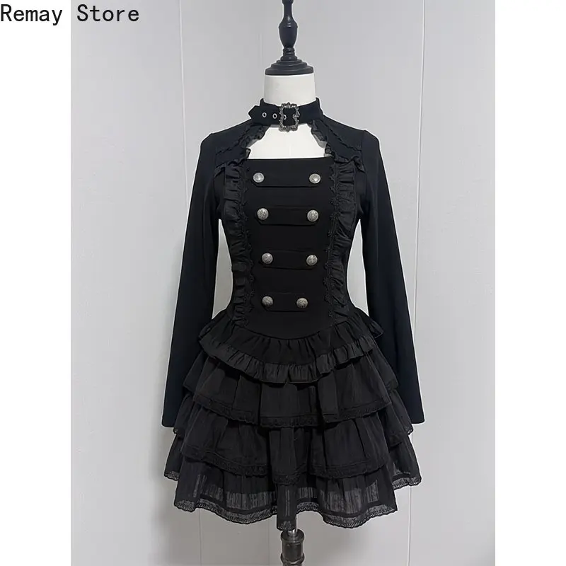 Punk Gothic Lolita Women 2 Pieces Set Y2k Slim Hot Chick Skinny Tops + Short Skirt Aesthetic Dark Hottie Harajuku Party Outfits