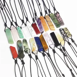 20pcs Fashion New Rope Woven Irregular Agates Strip Stone Pendant Healing Crystal Quartz Pillar Necklace Jewelry Women Men