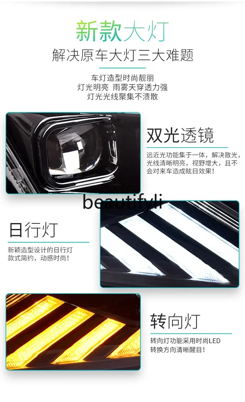 Headlight assembly modified dynamic LED lens flow turning daytime running light