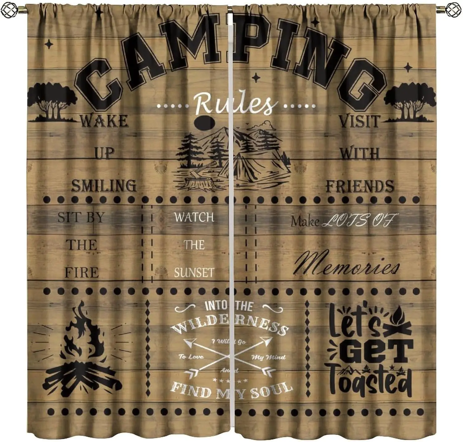 Rustic Camping Rules Tapestry Curtain Boho Decor for Dorm Room Bedroom Window Wall Art Nature Wilderness Festival Poster Tapestr