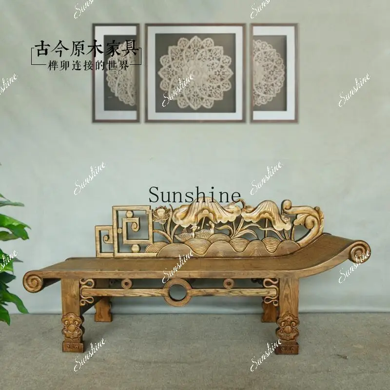 Furniture Solid wood chaise longue CH290 Chinese-style old elm rattan mat, simple and modern  FT