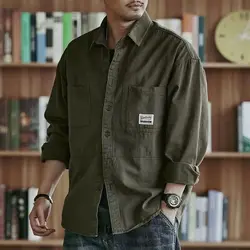 Spring Autumn New Fashion Turn-down Collar Long Sleeve Solid Blouse Men's Clothing Pockets Button American Style Trend Shirts