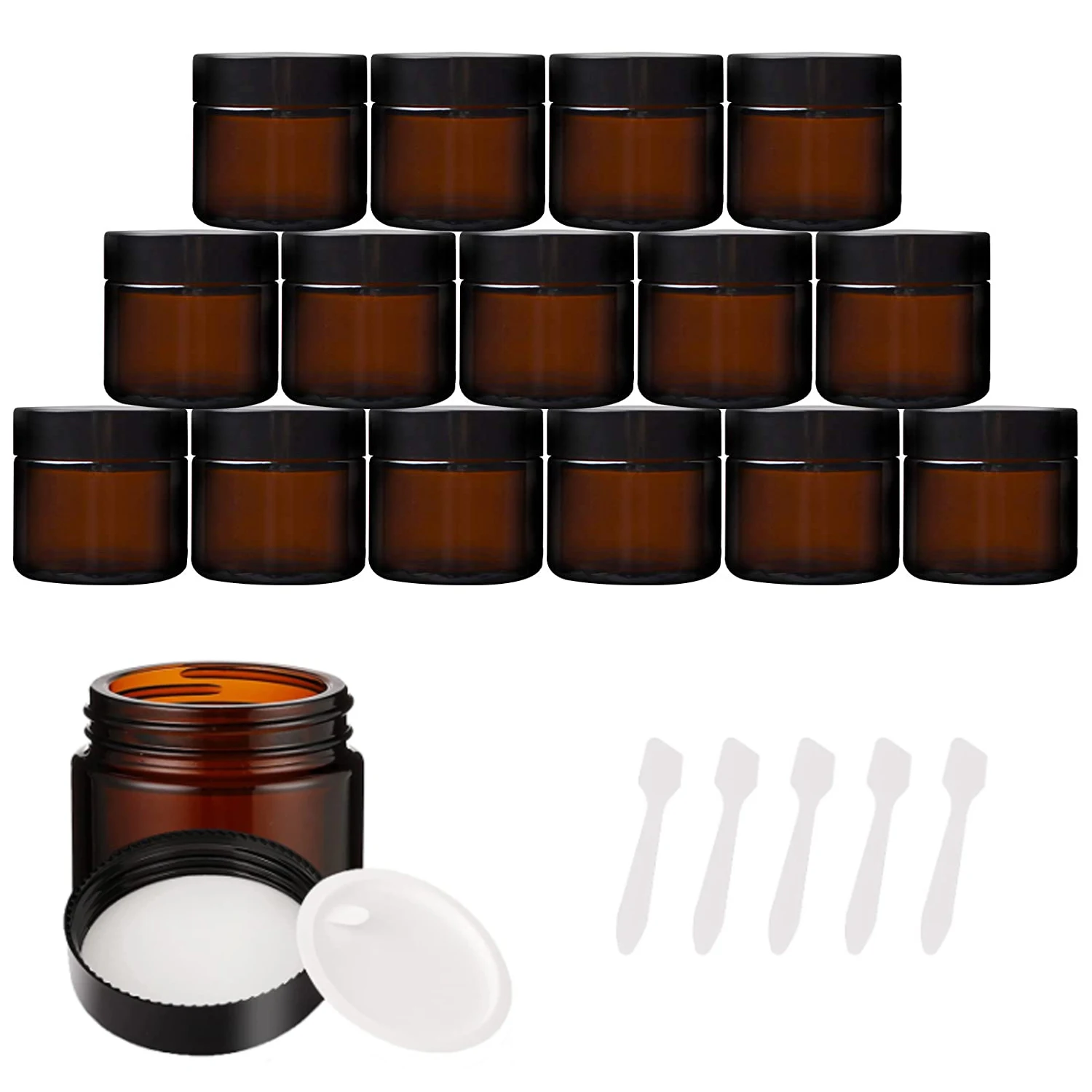 15Pcs 5g - 50g Amber Round Glass Jar Empty Cosmetic Refill Container Sample Pot Slime Cream Nails Lotion Powder Ointment Bottles