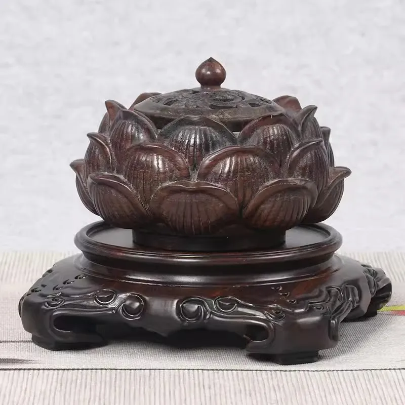 

Multifunctional Carved Pattern Wood Base Incense Burner Pedestal Zen Buddha Statue Table Flower Pot Shelves Crafts Display Stand