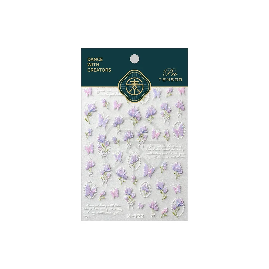 Autocollants de décoration pour ongles, décalcomanies pour ongles, fleur de Magnolia violette, rétro français Chic, nœud papillon, Bouquet de tulipes, adhésif brillant