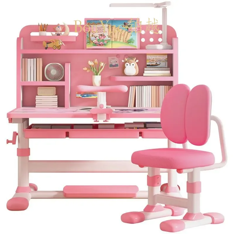 Kids Study Desk and Chair Set Ergonomic Student Writing Table for Primary School Home Learning Adjustable Height Furniture