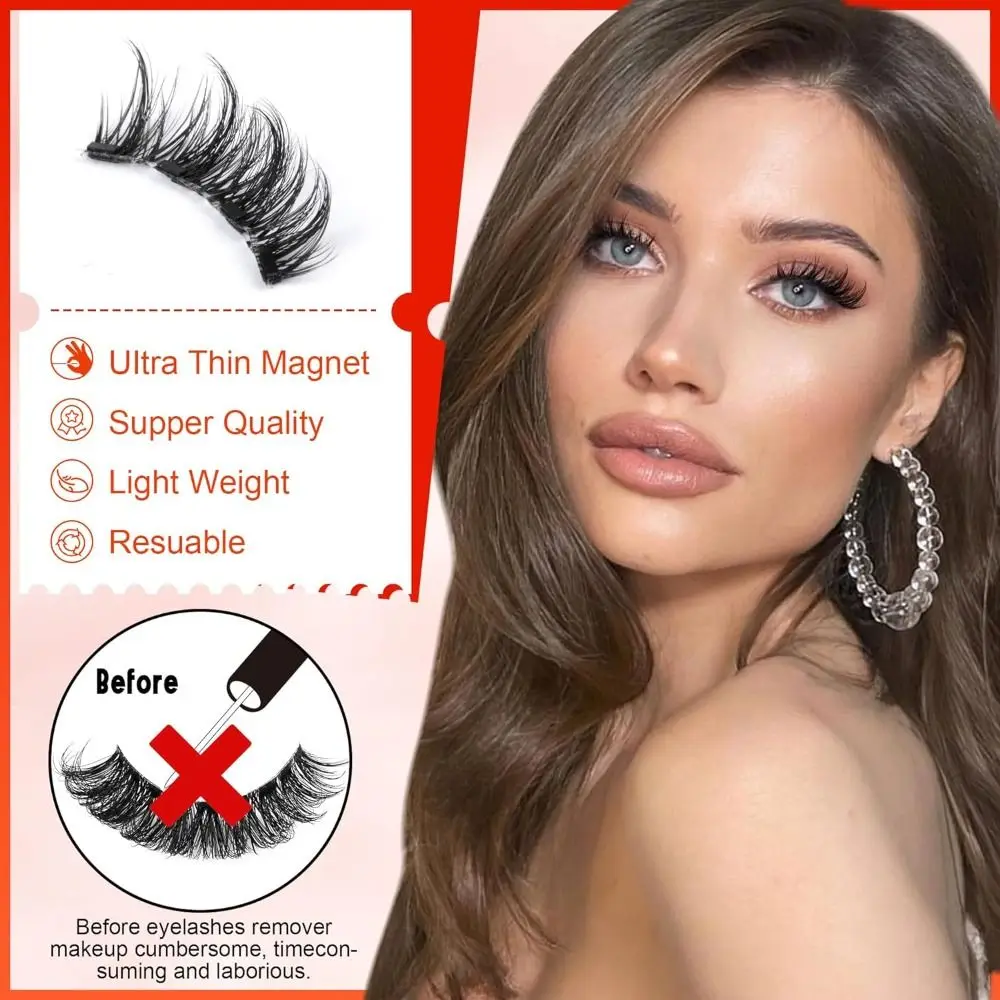 No Glue Magnetic Eyelashes Eyeliner Needed Natural Look Magnetic Lashes Reusable without Eyeliner False Eyelashes