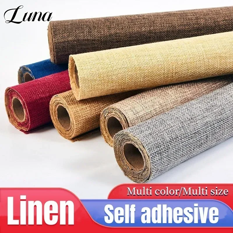 Self Adhesive Linen Fabric for Sofa Leathercraft Repair Patches Linen Sticker DIY Crafts Jewelry Box Book Cover Decorative Cloth