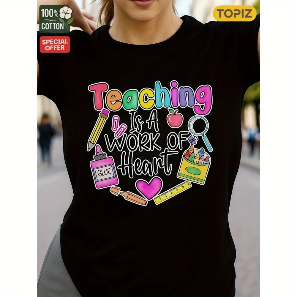 Camiseta de mujer, top informal de manga corta con cuello redondo, camiseta gráfica, enseñanza es un trabajo de, 100% algodón, camisa para Halloween