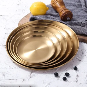 Golden Stainless Steel storage tray, luxurious bronze, gold, round plate, fruit, cake, steak, snack, kitchen metal storage, dishes 10 Main Luxury Frute Sales - №3