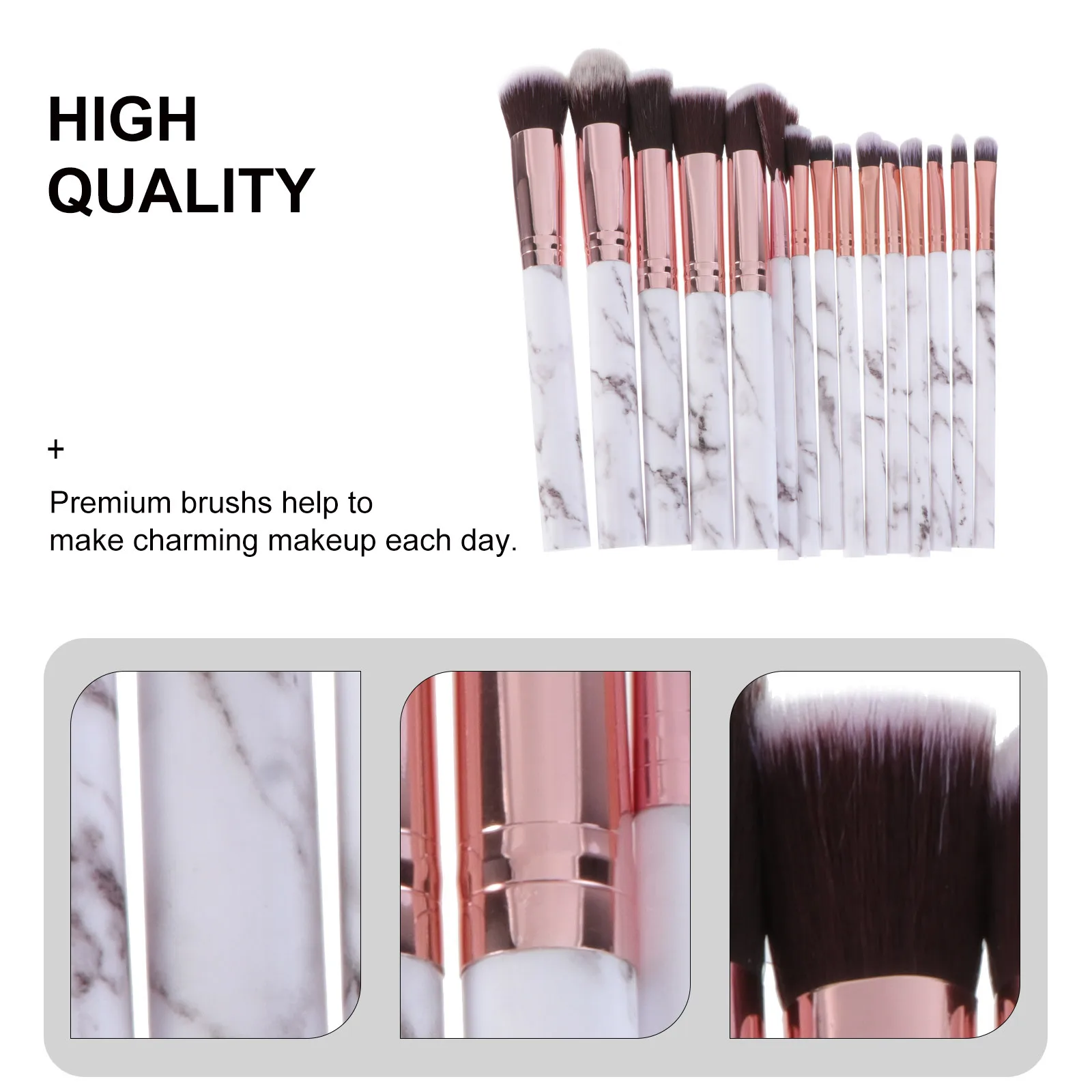 مجموعة فرش مكياج رخامية مكونة من 15 قطعة من شعيرات النايلون ومقبض بلاستيكي لأدوات الاستخدام اليومي الاحترافية للنساء هدية